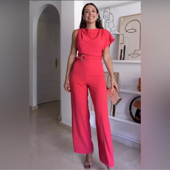 Zara Pants - ZARA ASYMMETRIC CREPE BUCKLE JUMPSUIT